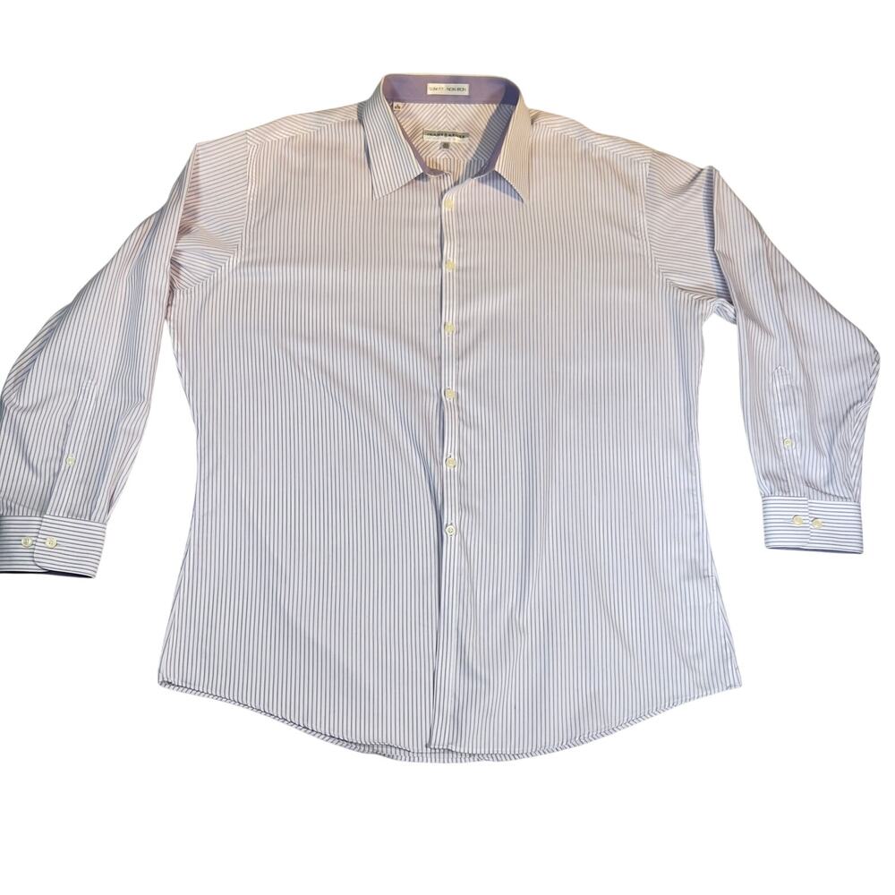 Jhane Barnes Button Dress Shirt Men's 18 34/35 Slim Fit Purple White Stripe